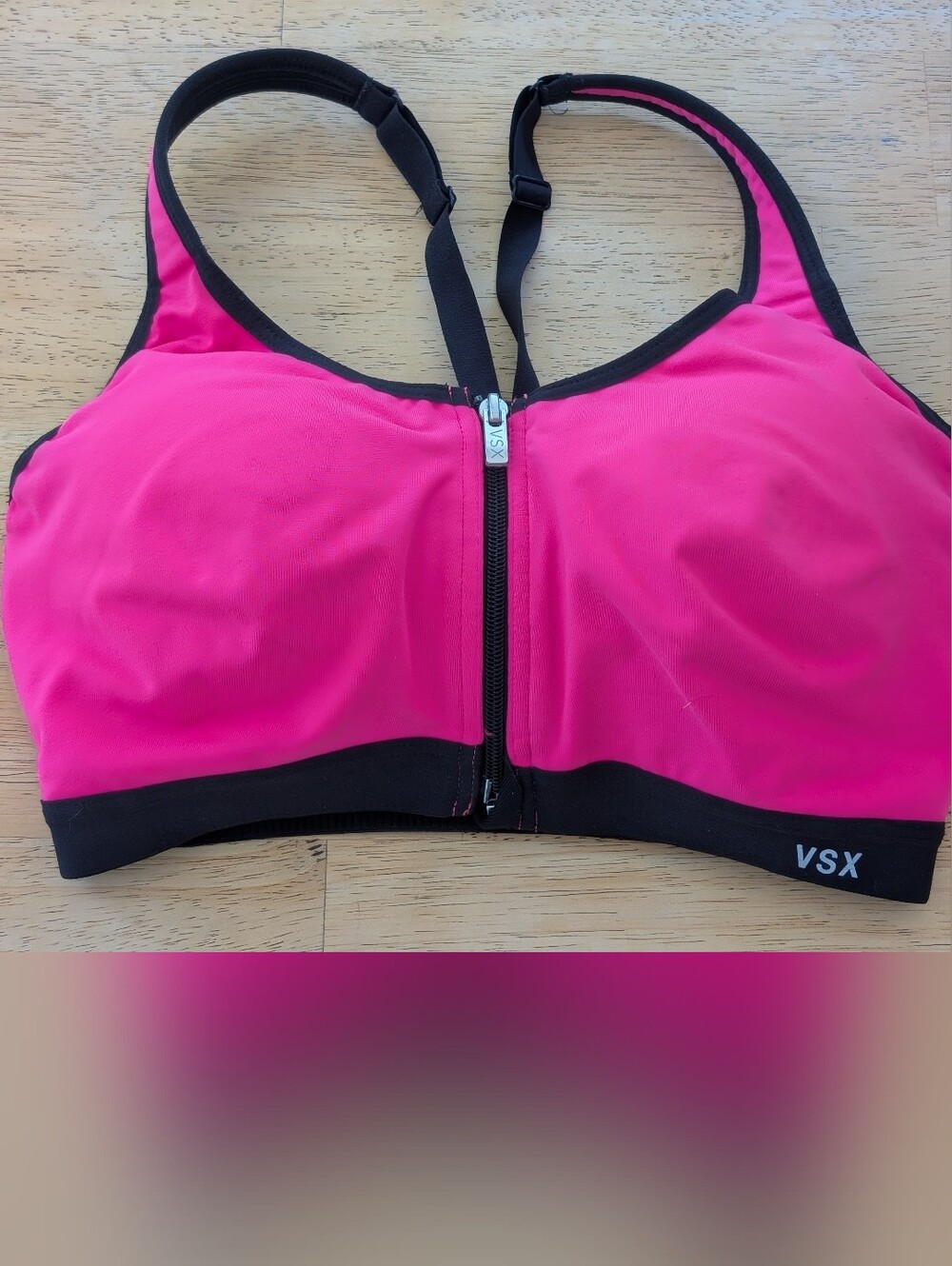 Victoria's Secret Hot Pink Front-Zip Sports Bra Top with Black Trim Size 32D